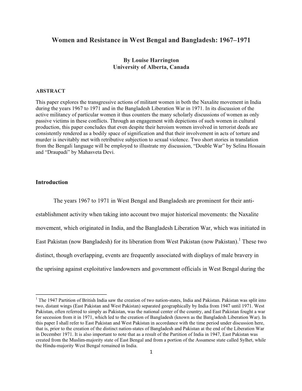 Women and Resistance in West Bengal and Bangladesh: 1967–1971