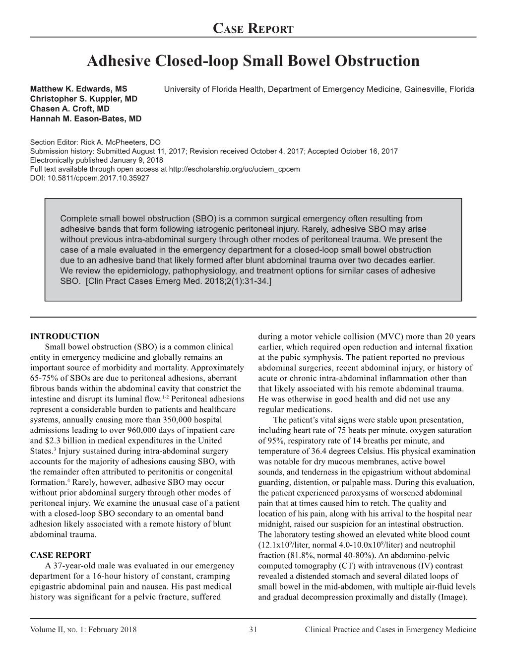 Adhesive Closed-Loop Small Bowel Obstruction