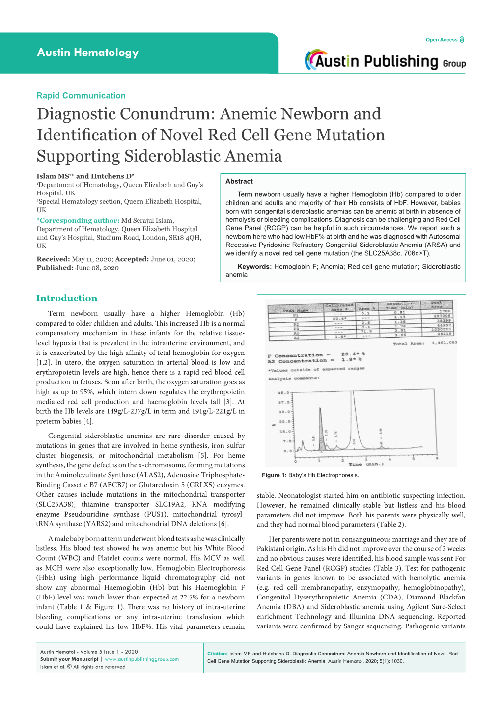 Anemic Newborn and Identification of Novel Red Cell Gene Mutation Supporting Sideroblastic Anemia