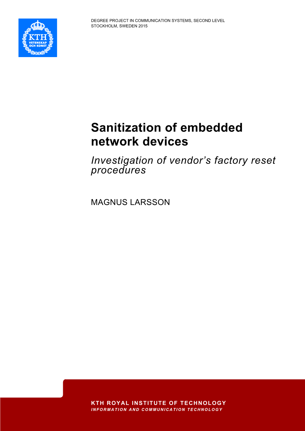 Sanitization of Embedded Network Devices: Investigation of Vendor's Factory Reset Procedures