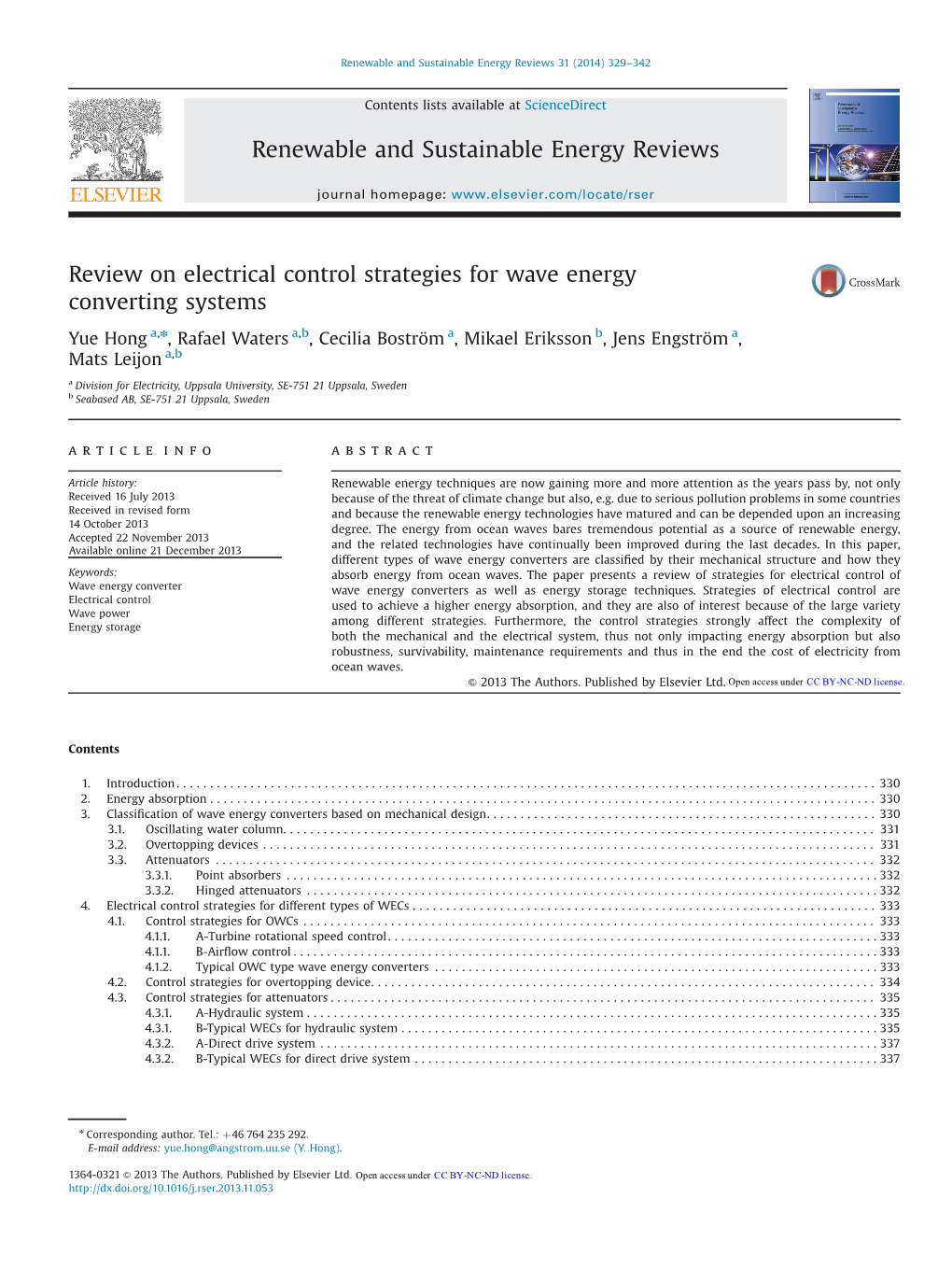 Review on Electrical Control Strategies for Wave Energy Converting Systems