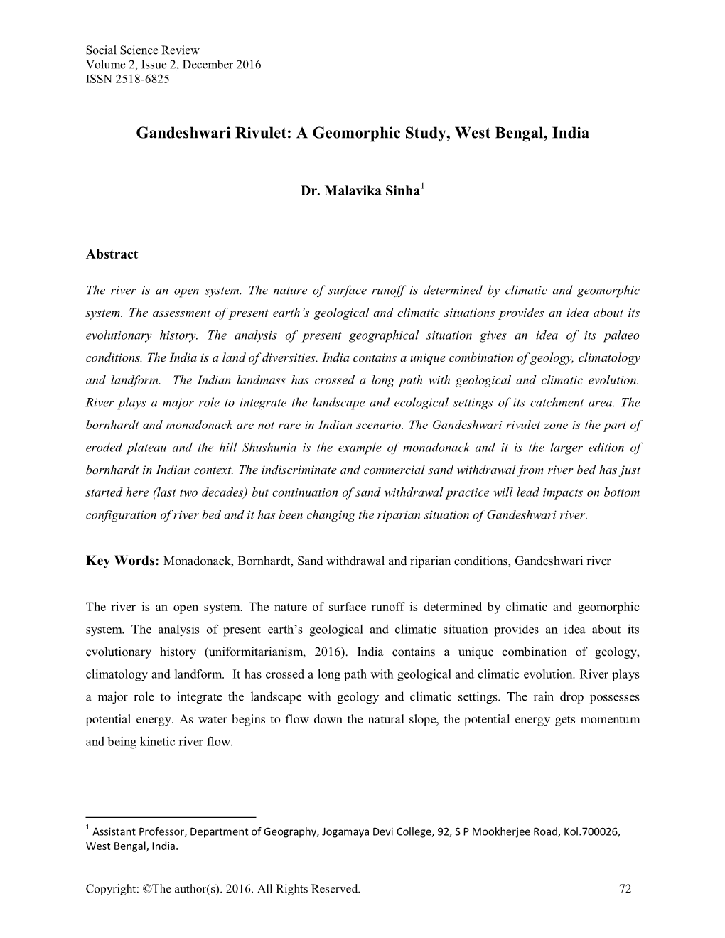 A Geomorphic Study, West Bengal, India