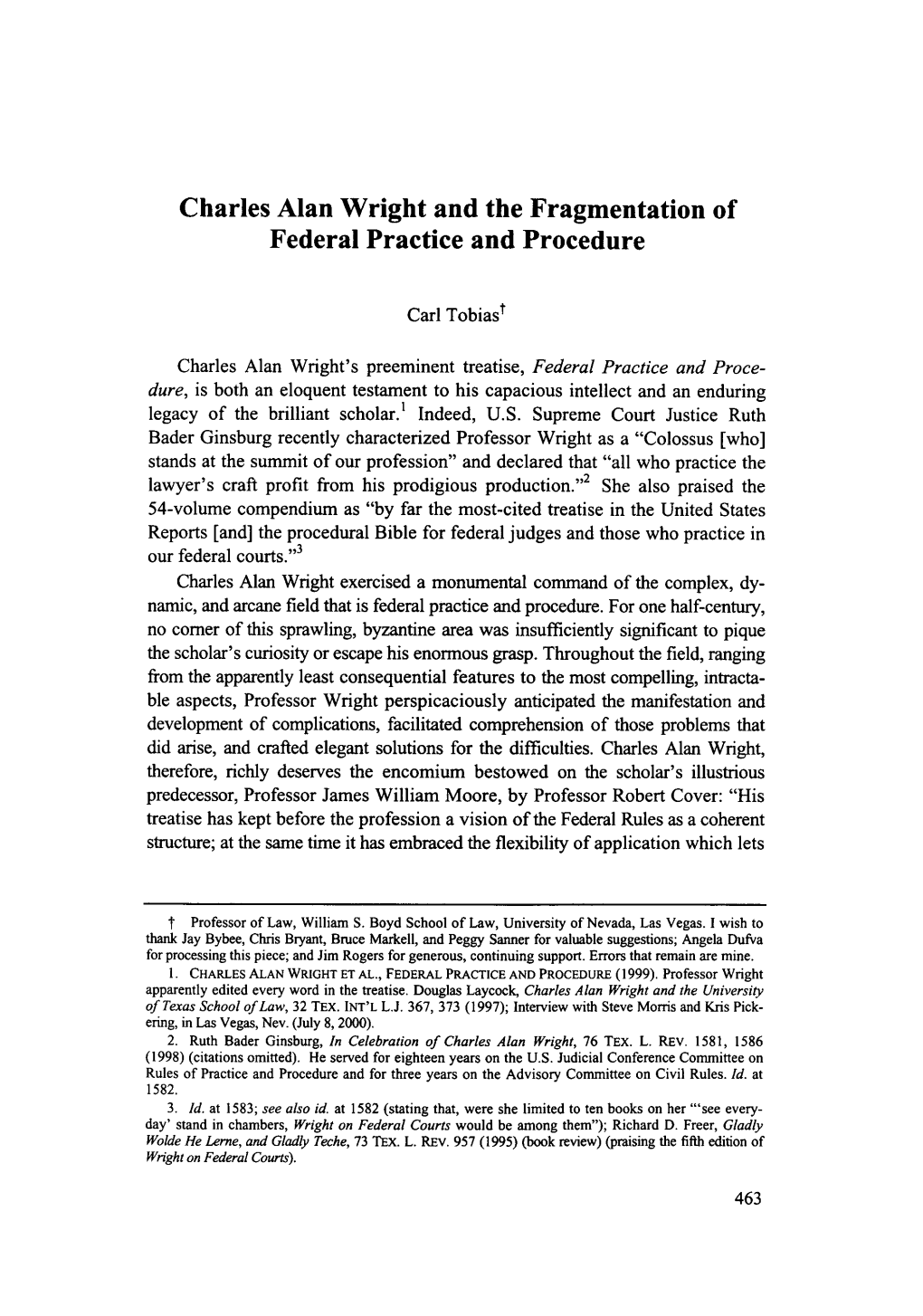 Charles Alan Wright and the Fragmentation of Federal Practice and Procedure