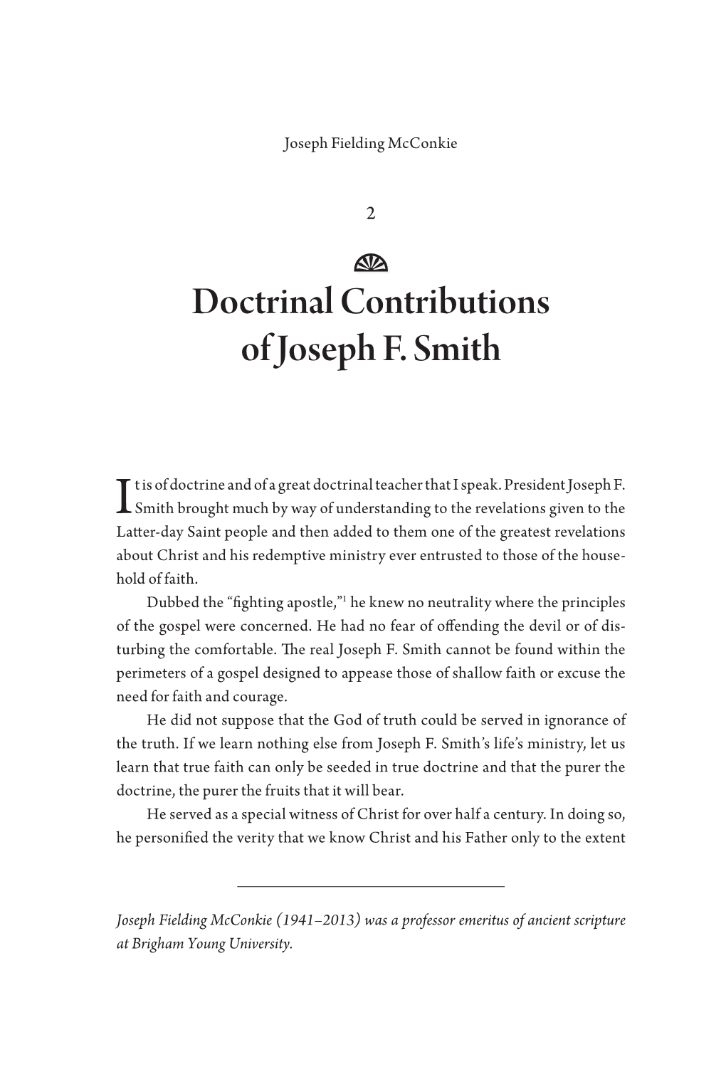 Doctrinal Contributions of Joseph F. Smith