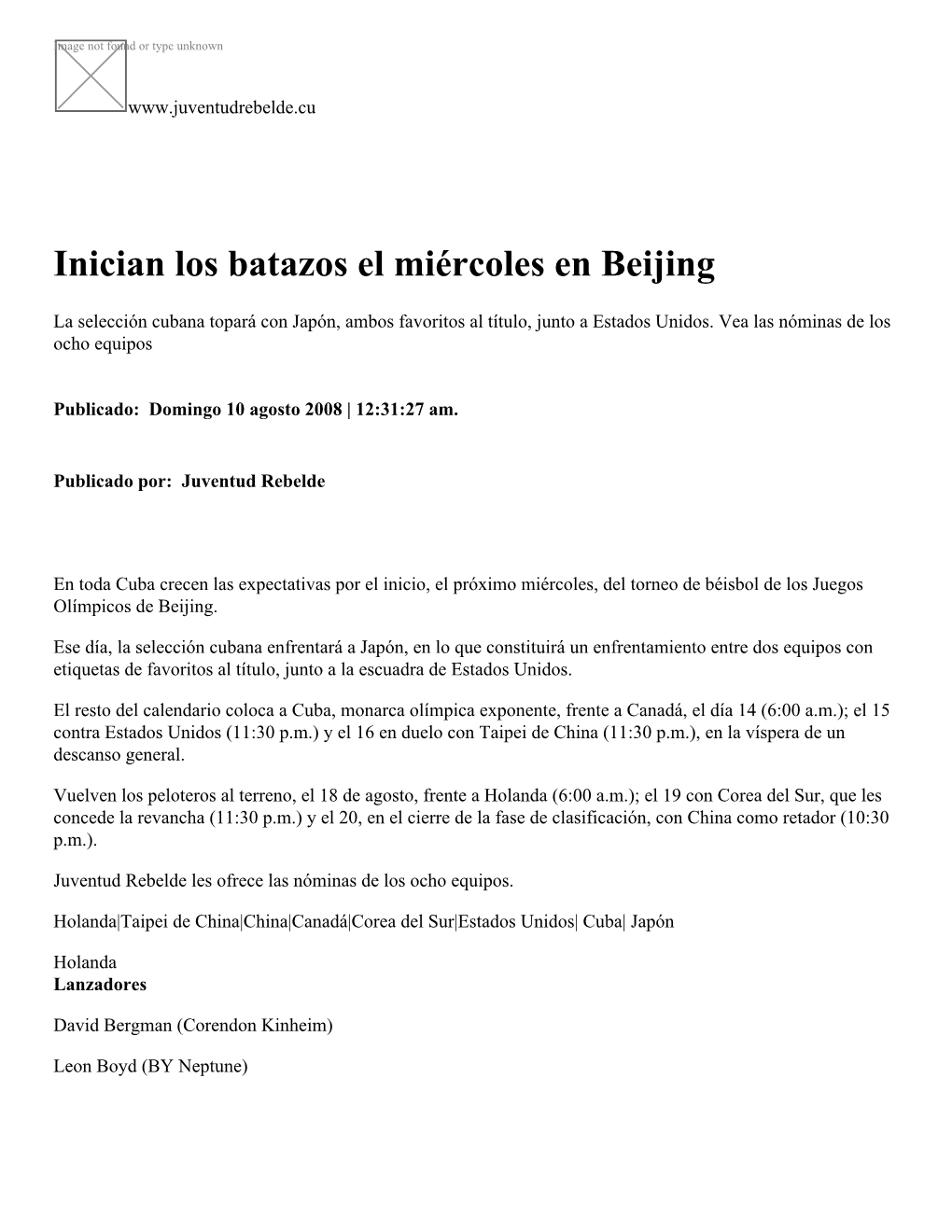 Inician Los Batazos El Miércoles En Beijing