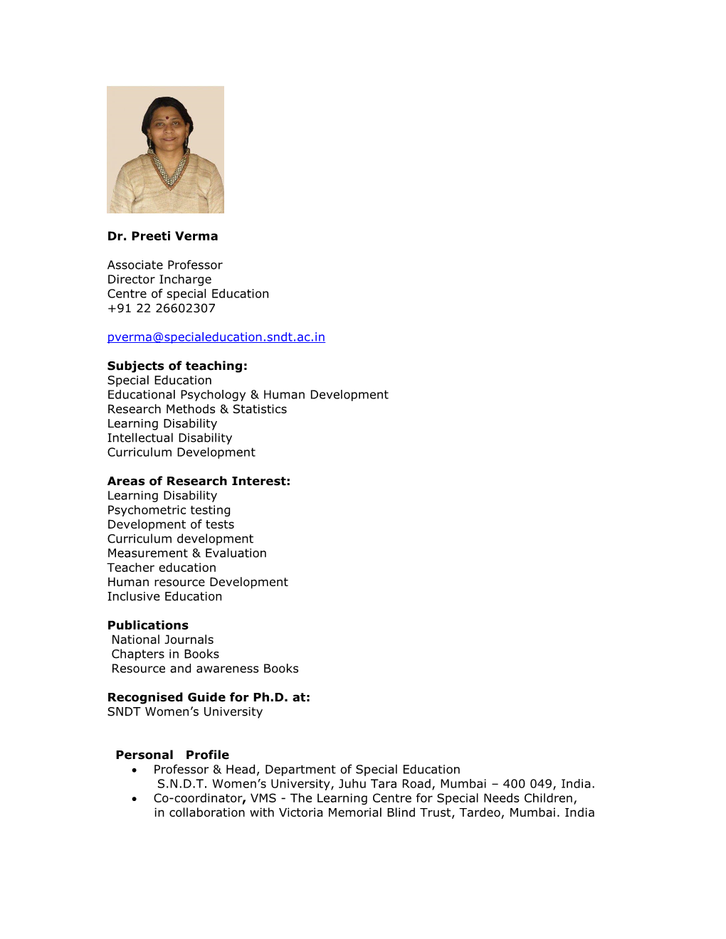 Dr. Preeti Verma Associate Professor