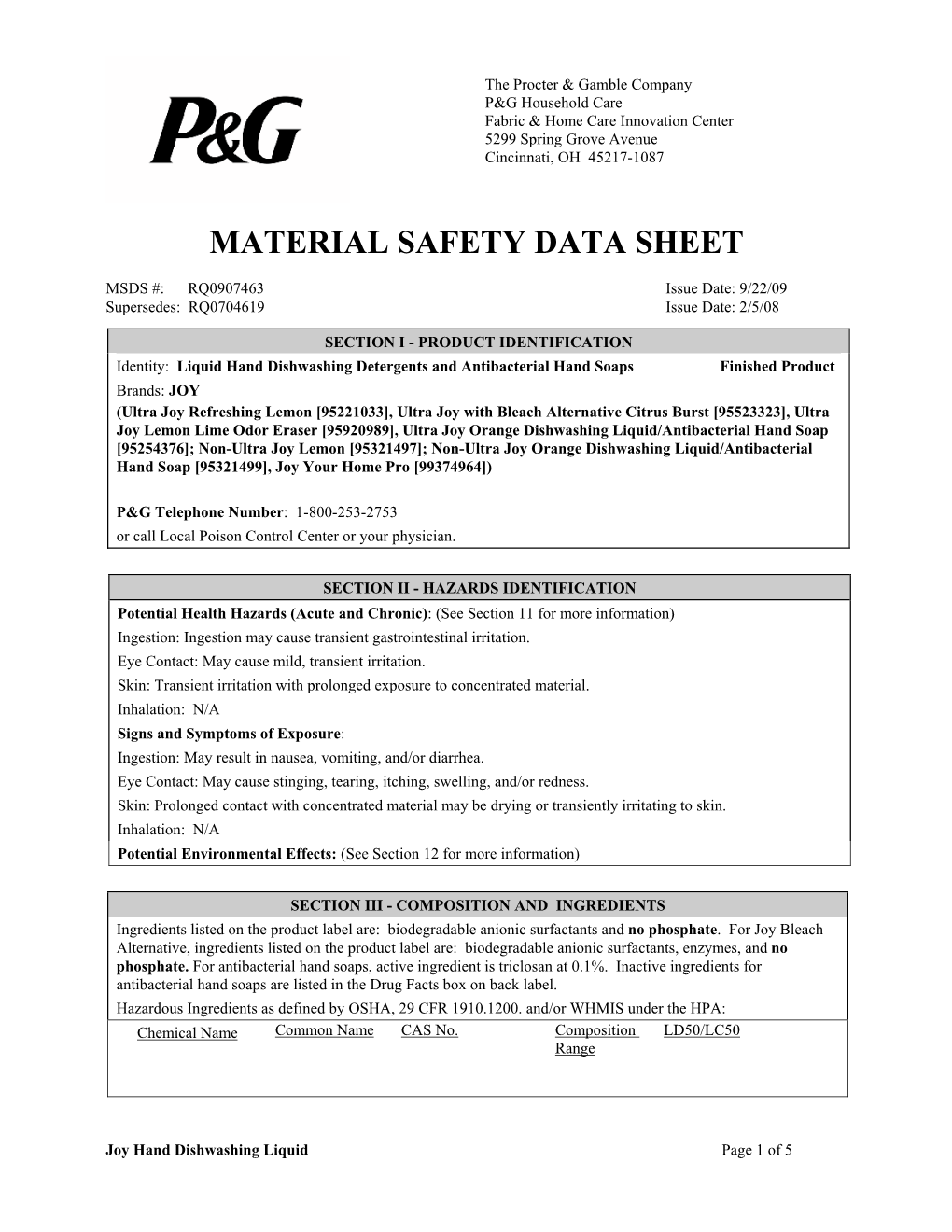 Material Safety Data Sheet