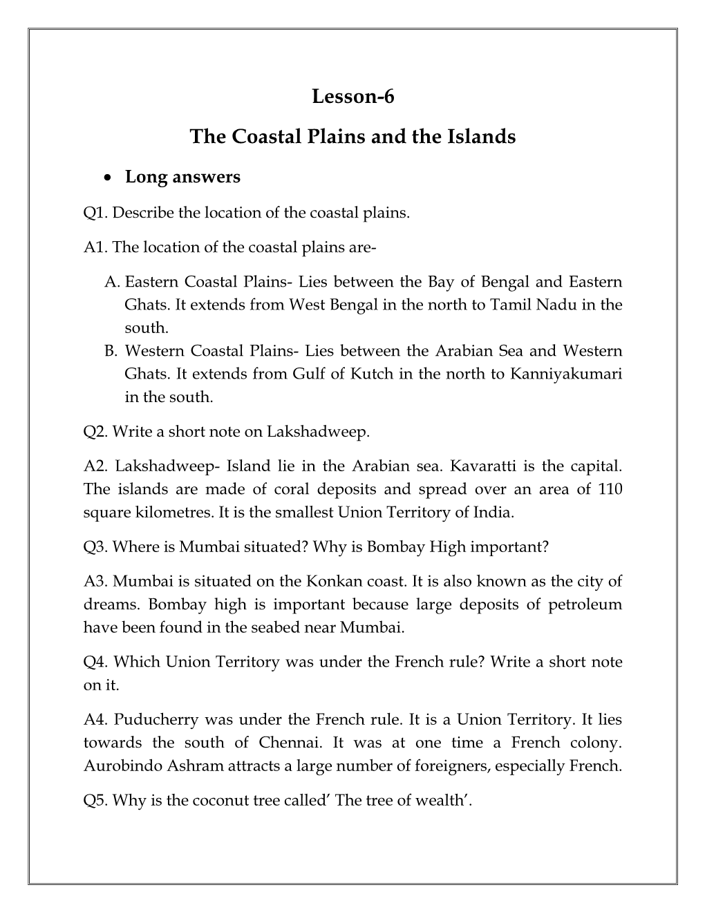 Lesson-6 the Coastal Plains and the Islands