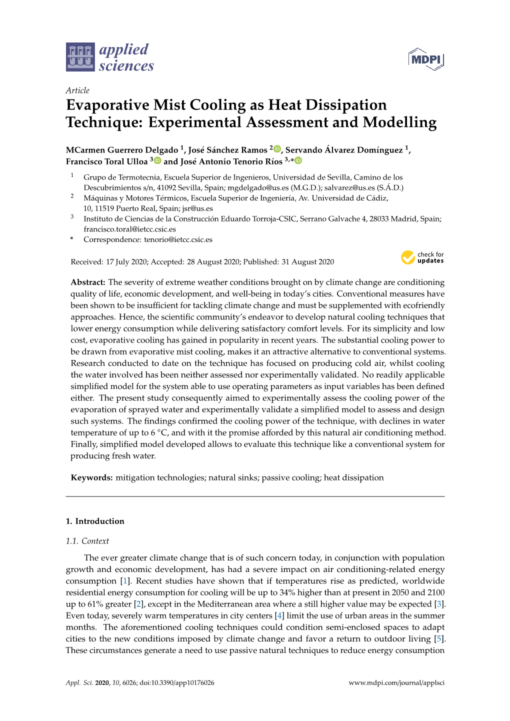 Evaporative Mist Cooling As Heat Dissipation Technique: Experimental Assessment and Modelling