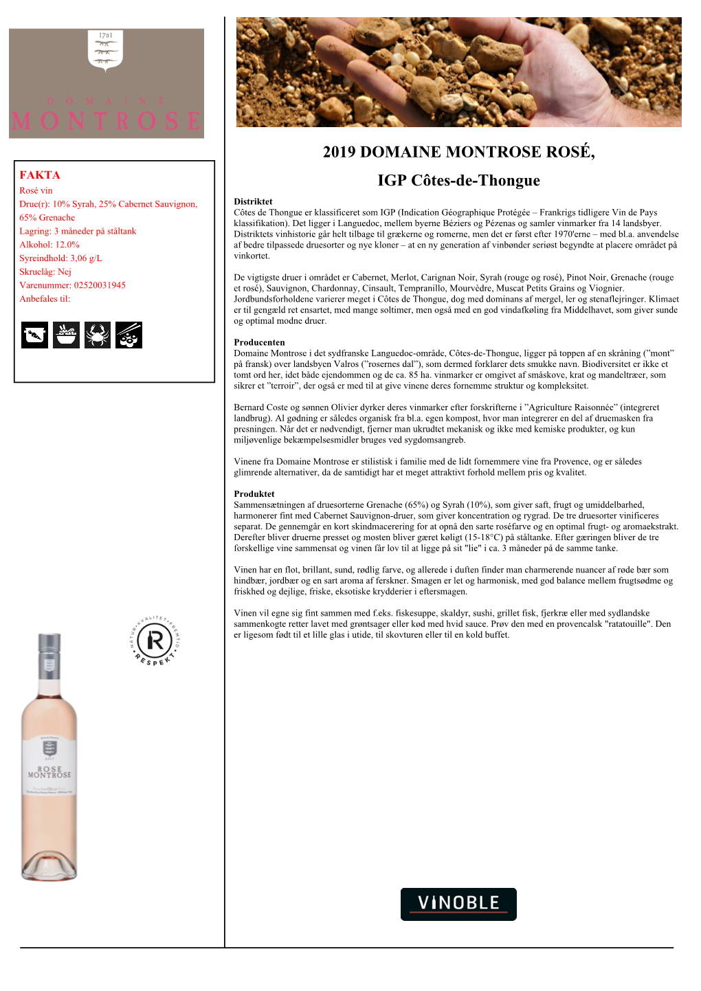 2019 DOMAINE MONTROSE ROSÉ, IGP Côtes-De-Thongue