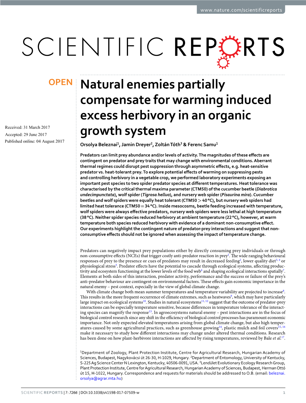 Natural Enemies Partially Compensate for Warming Induced Excess