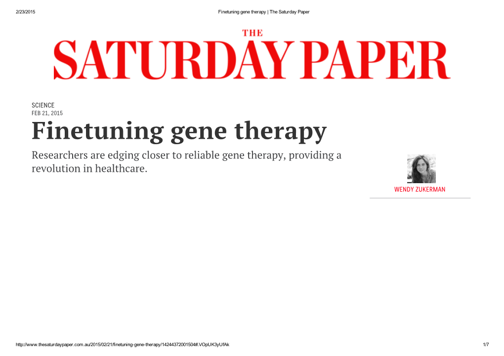 Finetuning Gene Therapy | the Saturday Paper