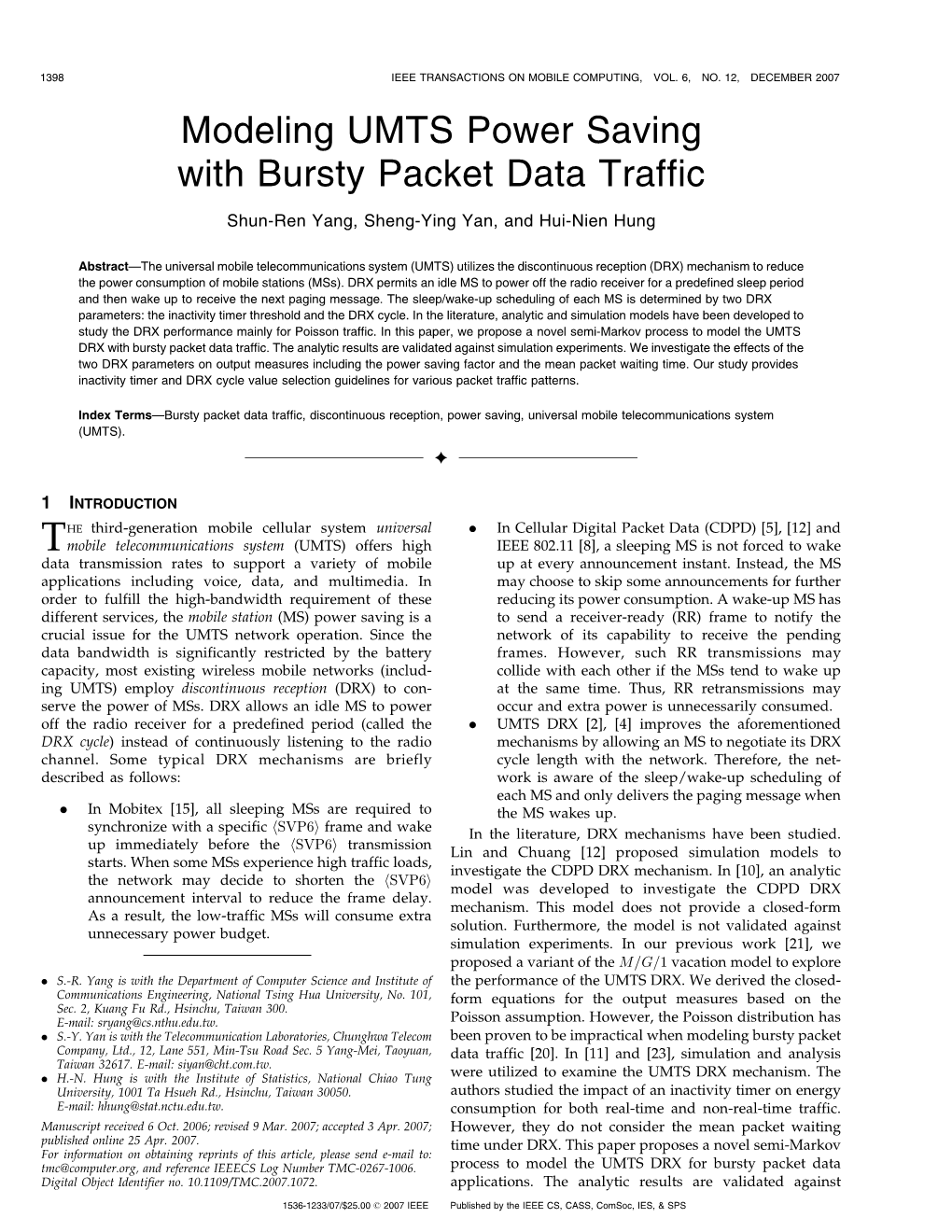 Modeling UMTS Power Saving with Bursty Packet Data Traffic