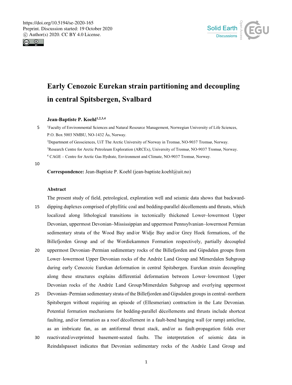Early Cenozoic Eurekan Strain Partitioning and Decoupling in Central Spitsbergen, Svalbard