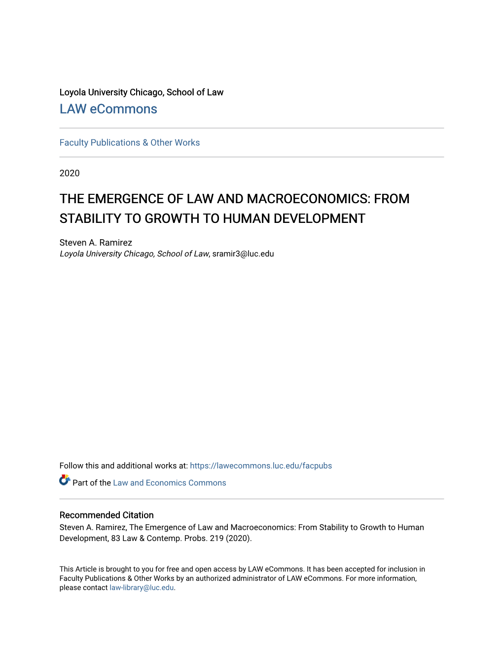The Emergence of Law and Macroeconomics: from Stability to Growth to Human Development