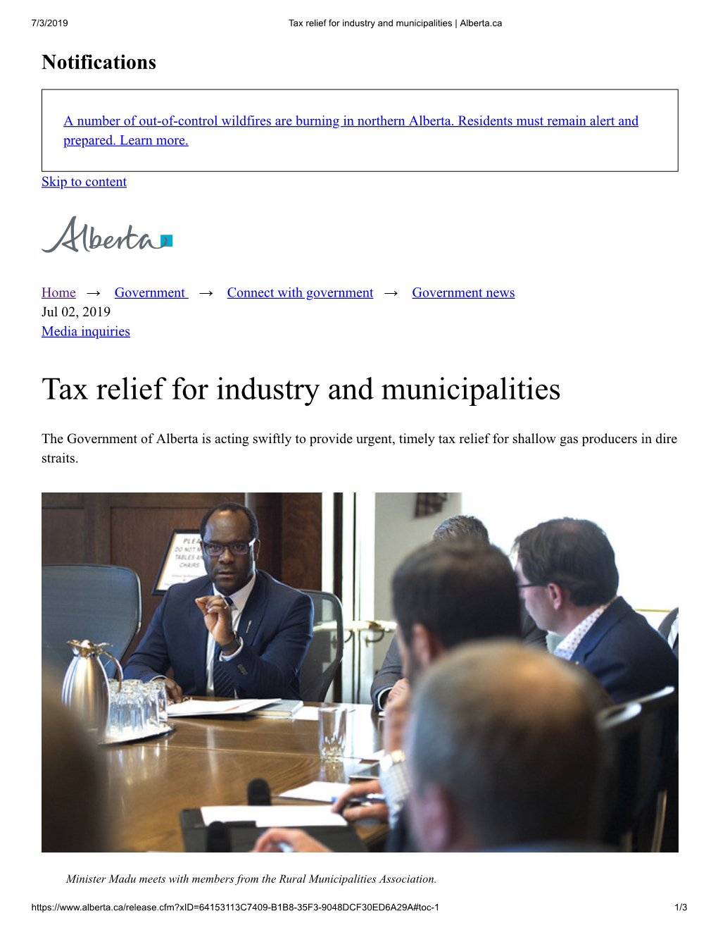 Tax Relief for Industry and Municipalities | Alberta.Ca