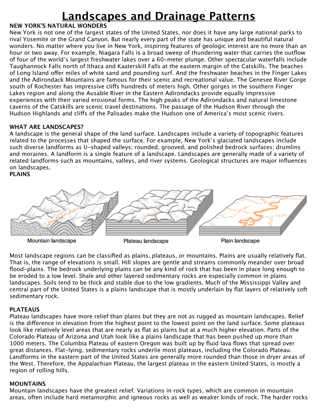 Landscapes and Drainage Patterns