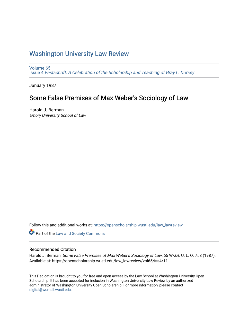 Some False Premises of Max Weber's Sociology of Law