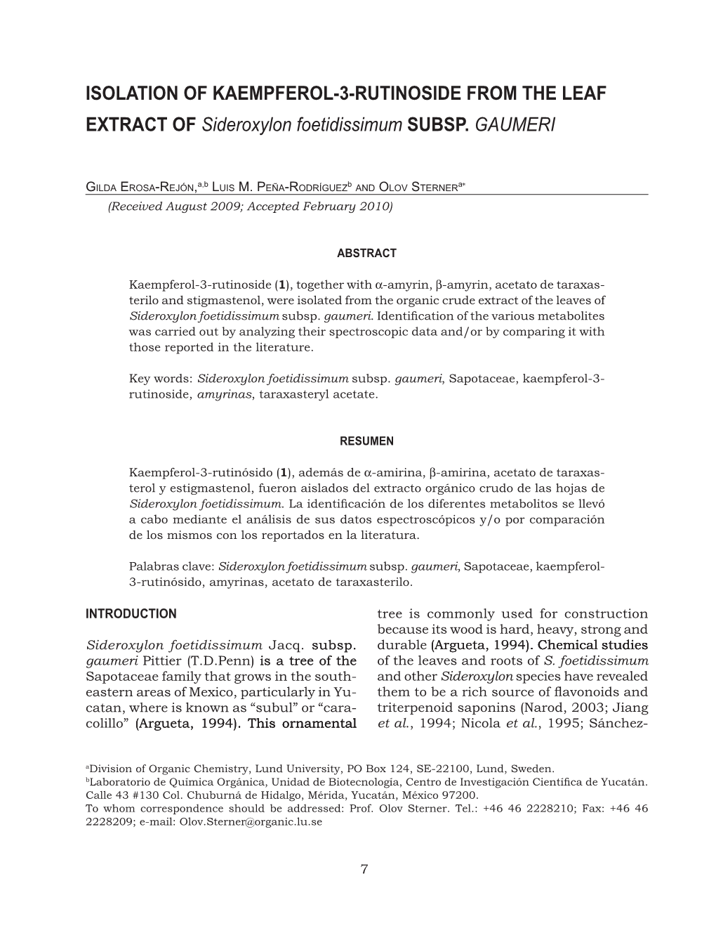 Isolation of Kaempferol-3-Rutinoside from the Leaf Extract of Sideroxylon Foetidissimum SUBSP. GAUMERI