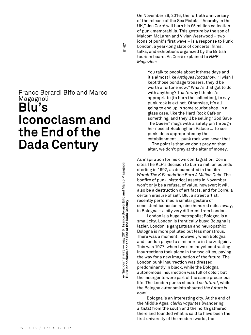 Blu's Iconoclasm and the End of the Dada Century