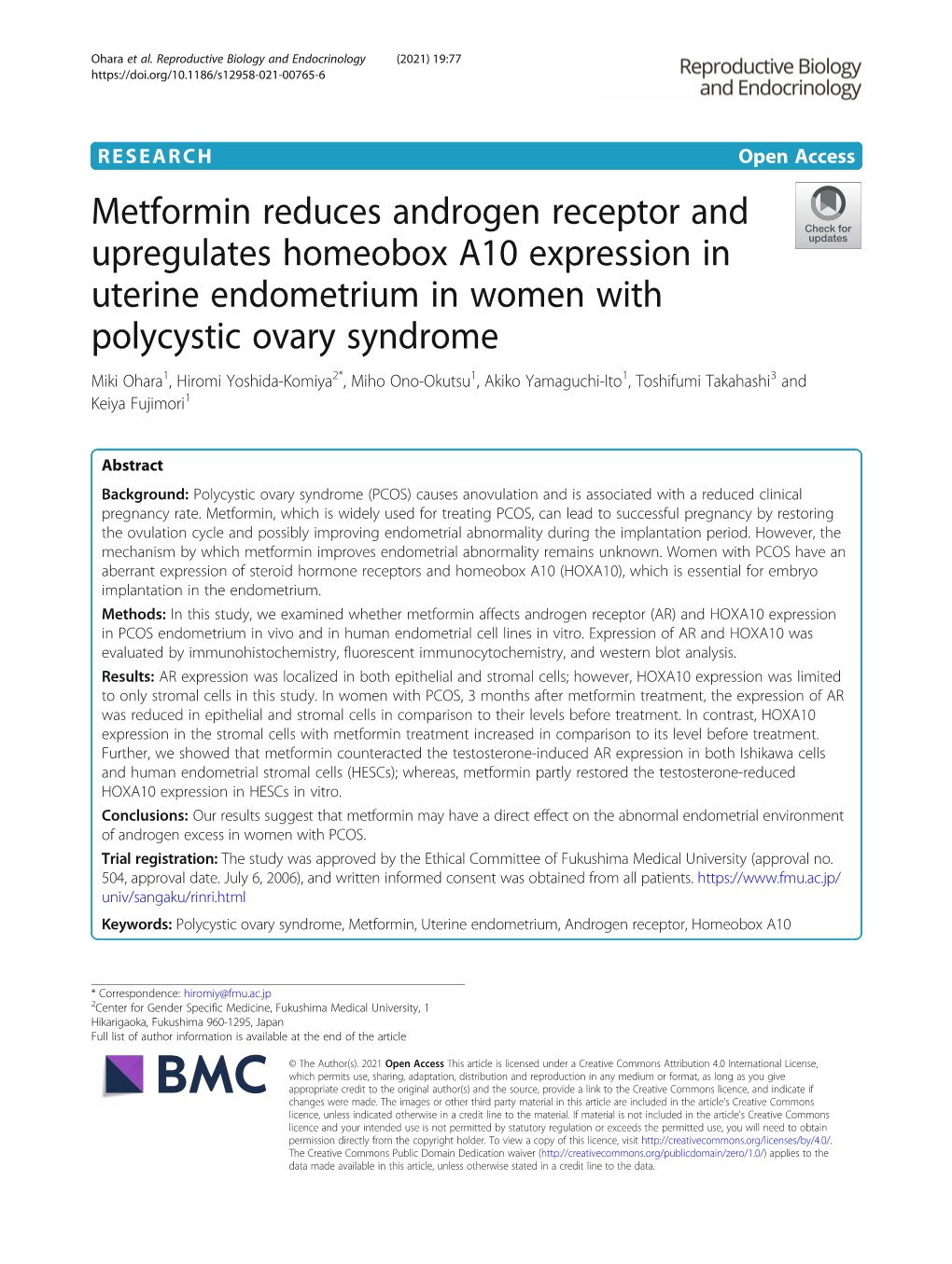 Metformin Reduces Androgen Receptor and Upregulates Homeobox A10