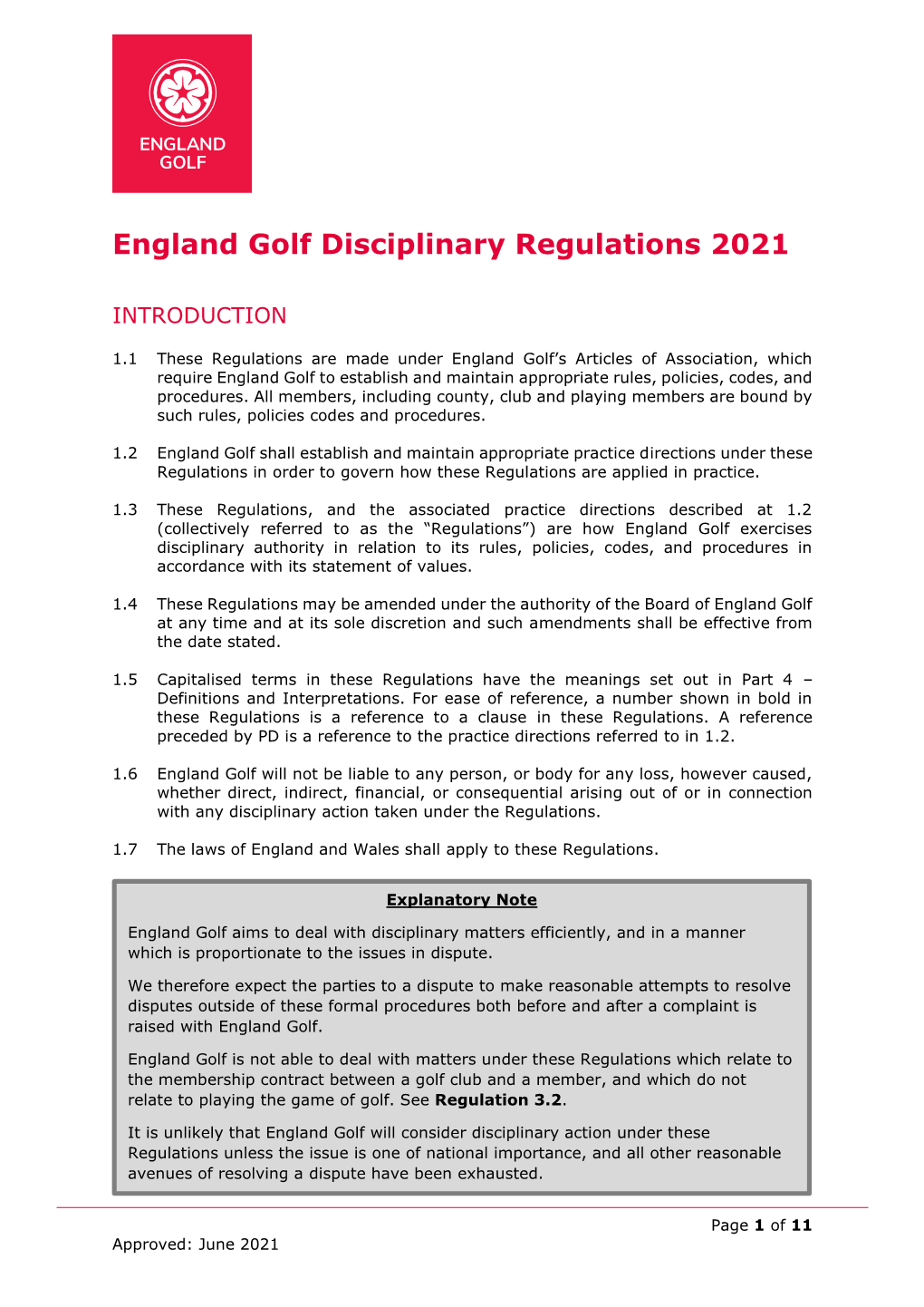 England Golf Disciplinary Regulations 2021