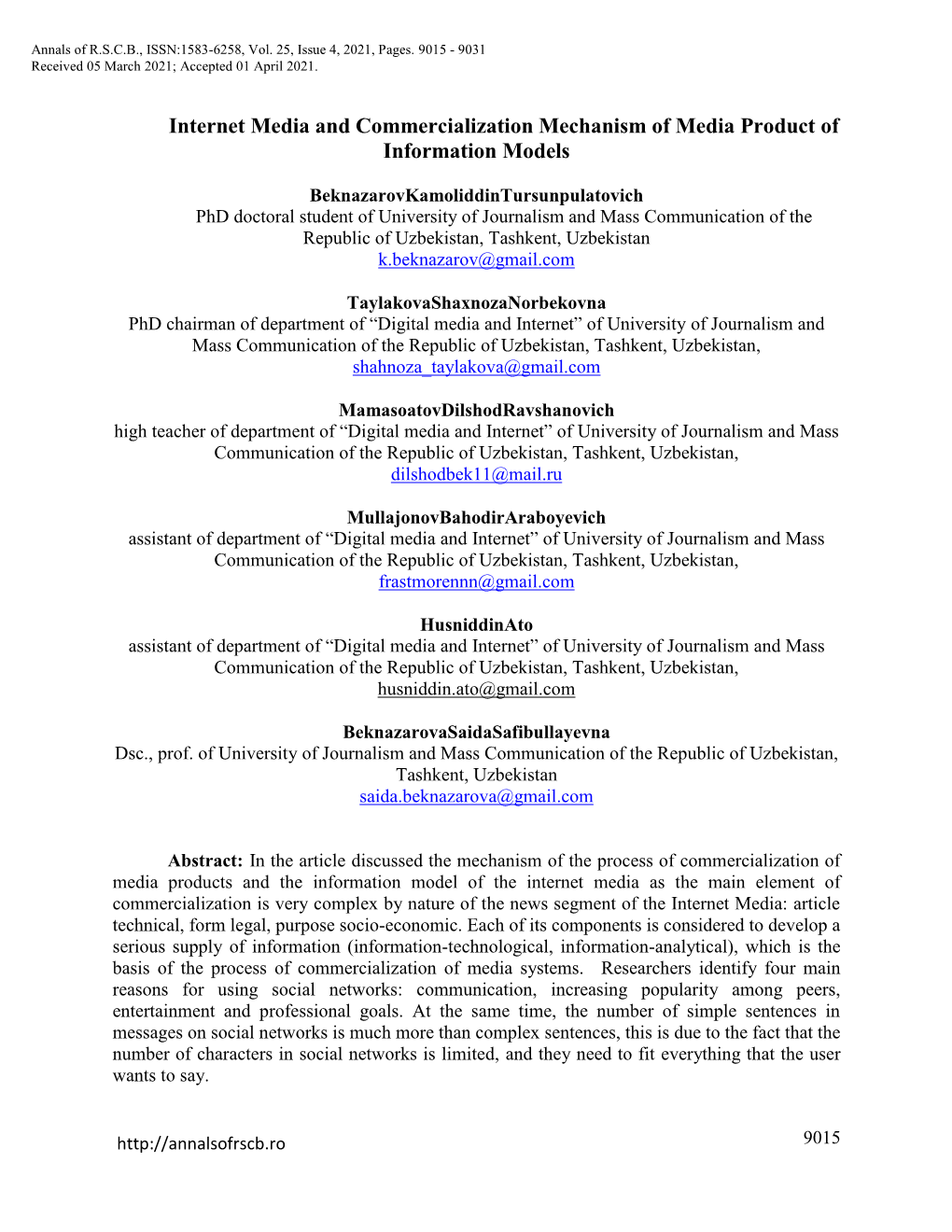 Internet Media and Commercialization Mechanism of Media Product of Information Models