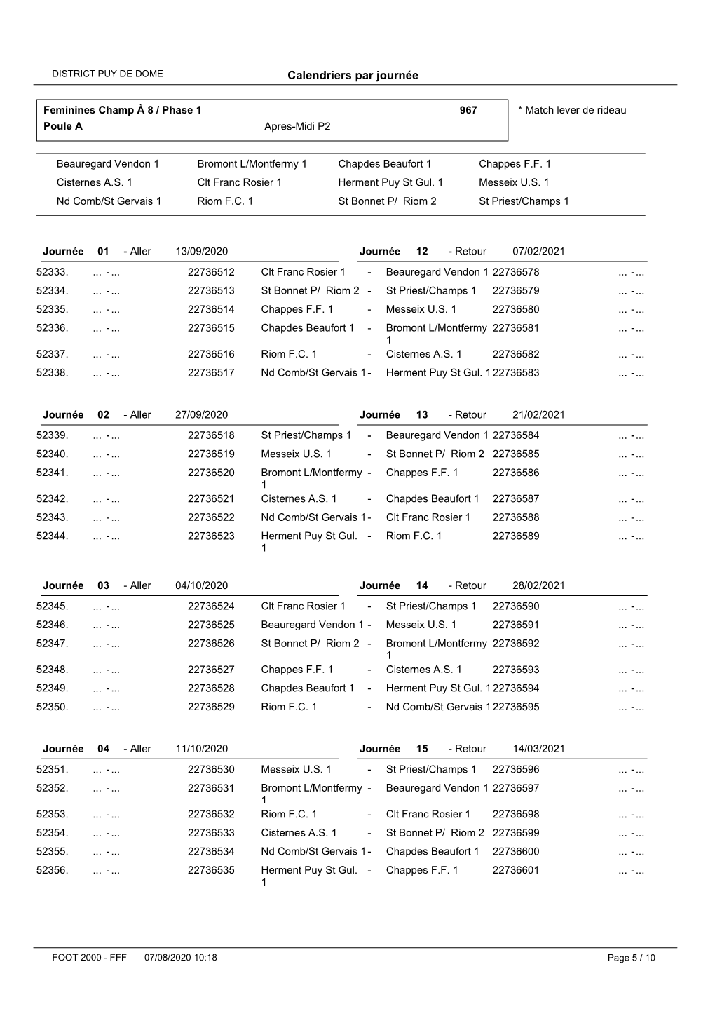 Calendriers Par Journée