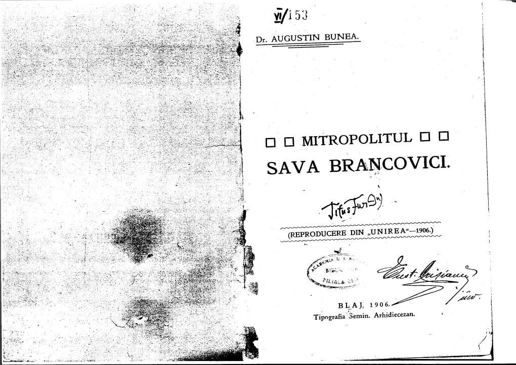 Augustin Bunea Mitropolitul Sava Brancovici 1906