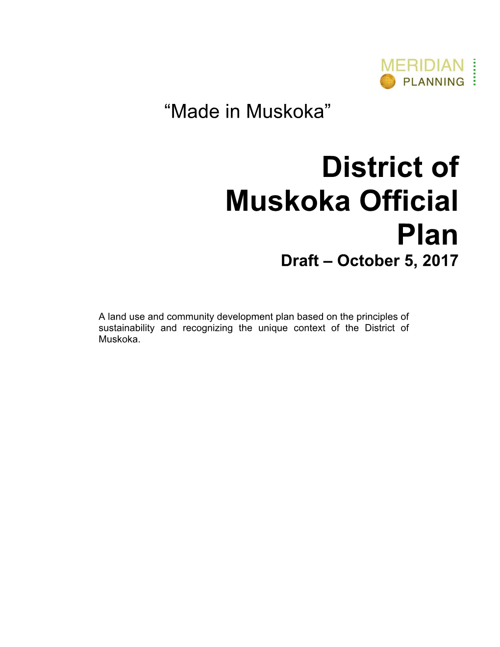 District of Muskoka Official Plan Draft – October 5, 2017