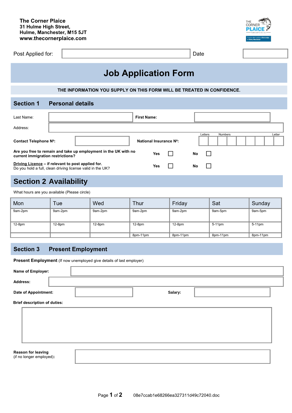 Job Application Form Template s9