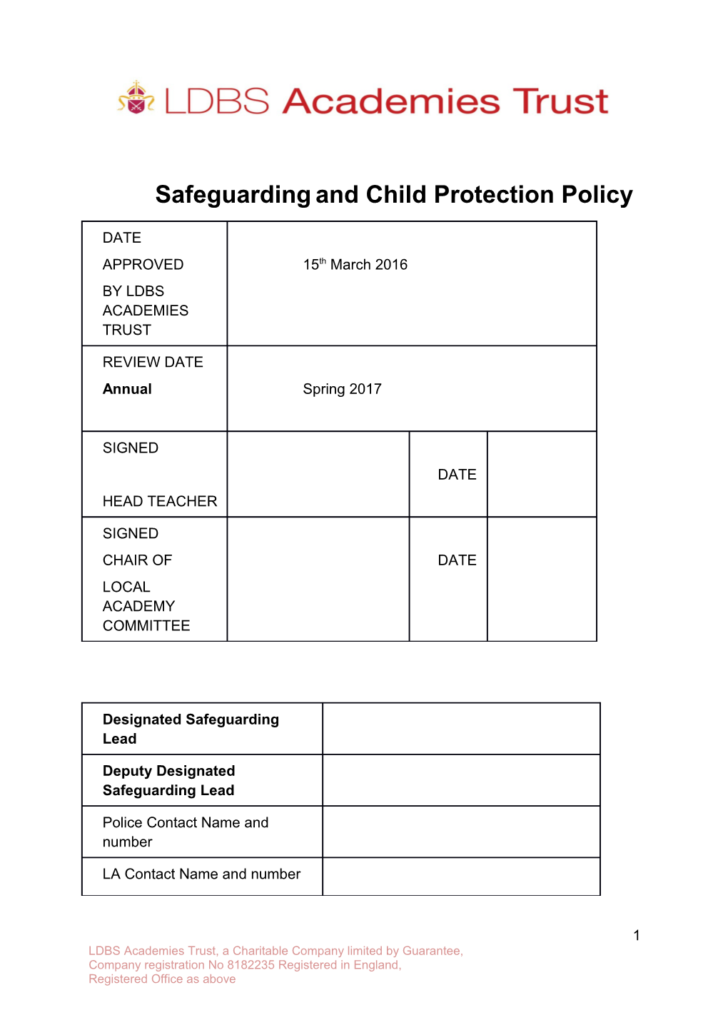 Safeguarding and Child Protection Policy