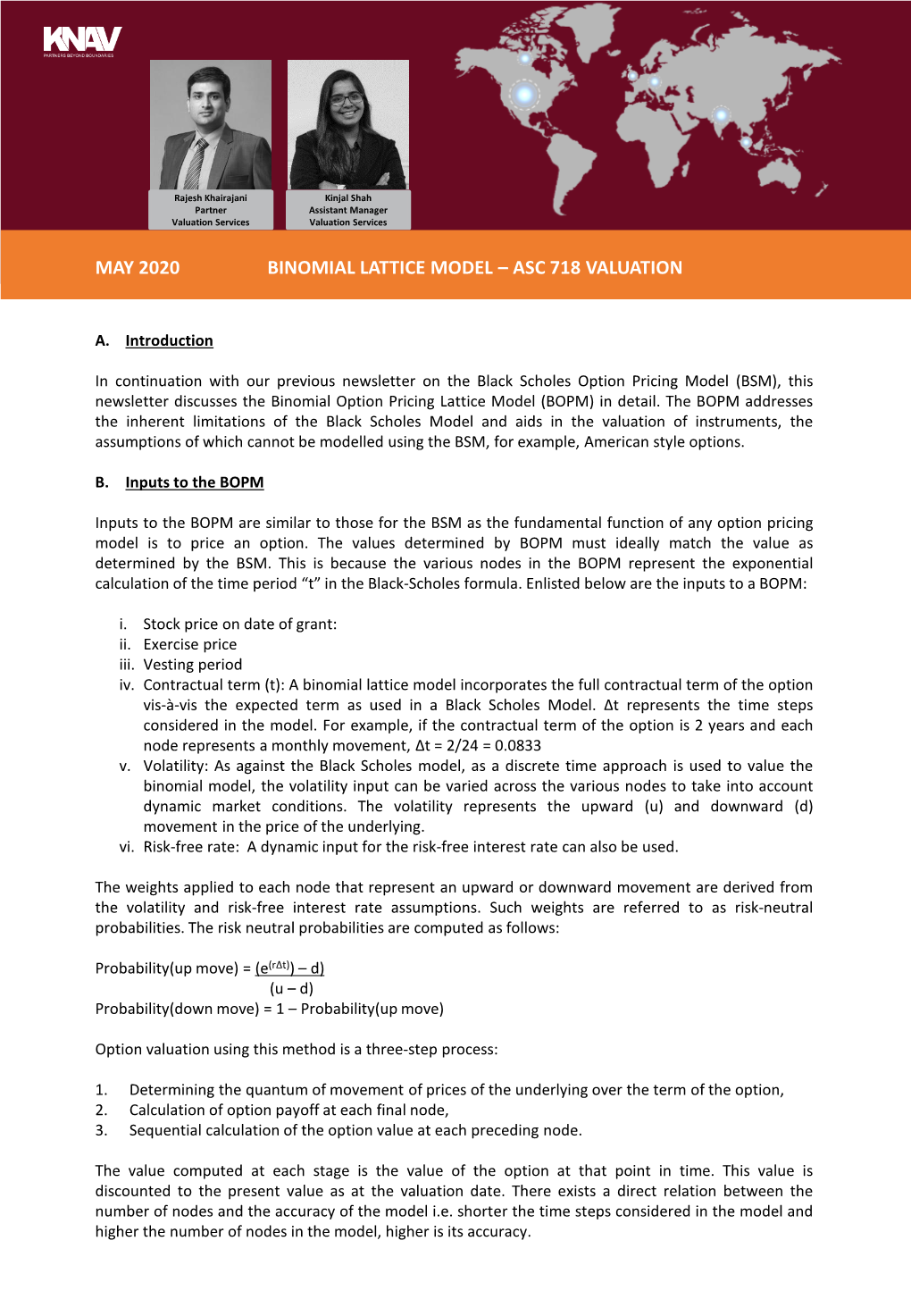 May 2020 Binomial Lattice Model – Asc 718 Valuation