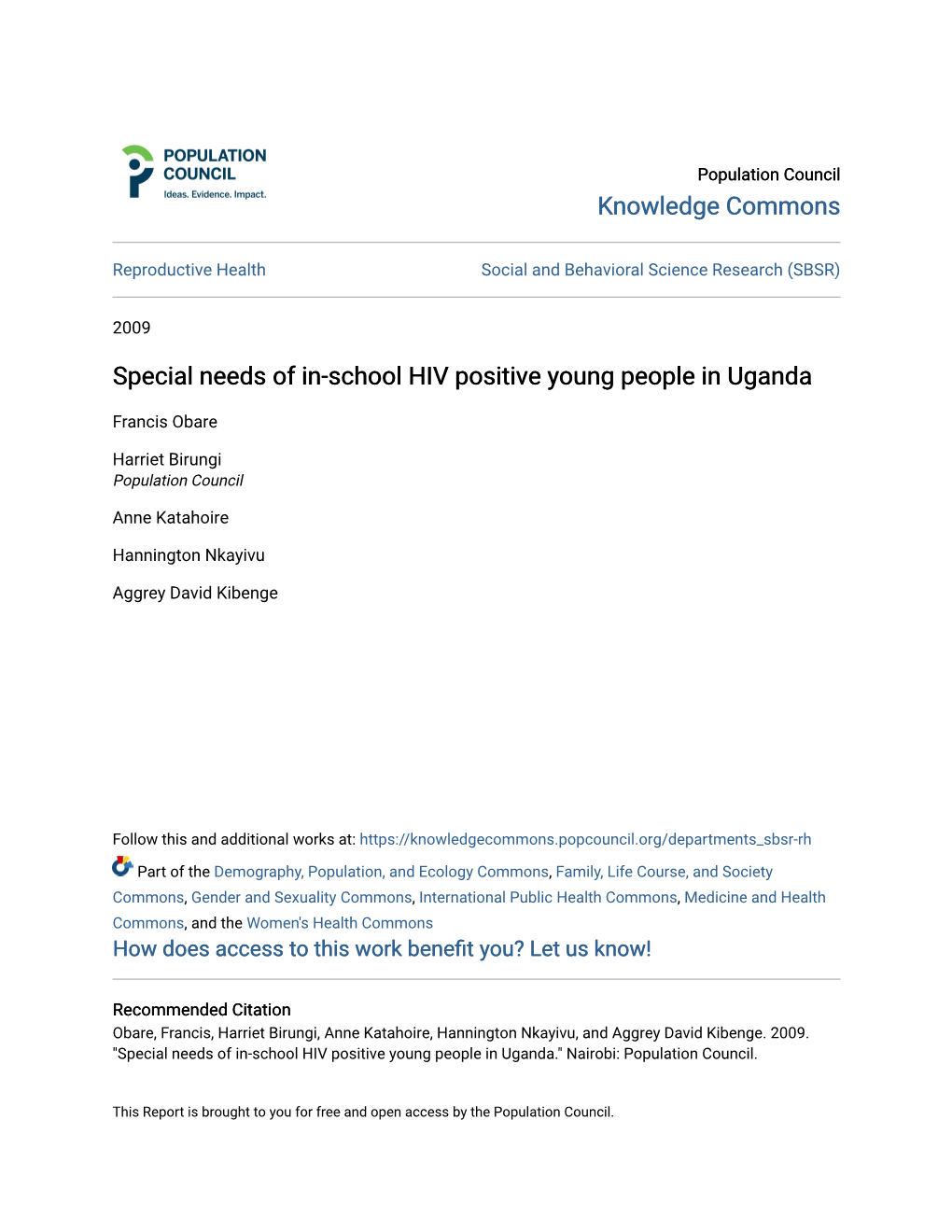 Special Needs of In-School HIV Positive Young People in Uganda