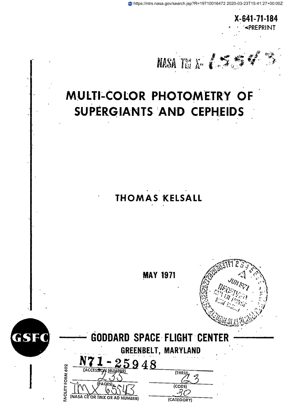 Multi-Color Photometry of Supergiants and Cepheids