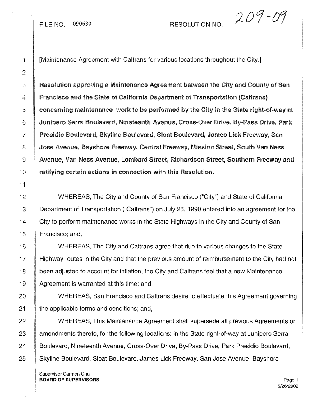 3 Resolution Approving a Maintenance Agreement Between the City and County of San