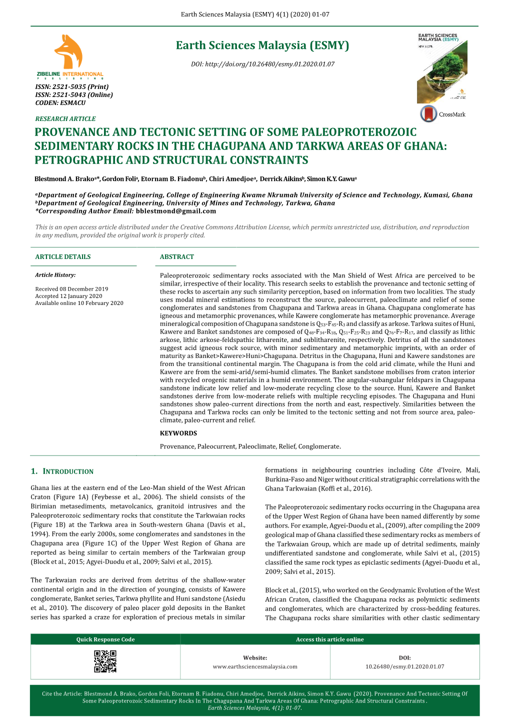 Provenance and Tectonic Setting of Some Paleoproterozoic Sedimentary Rocks in the Chagupana and Tarkwa Areas of Ghana: Petrographic and Structural Constraints