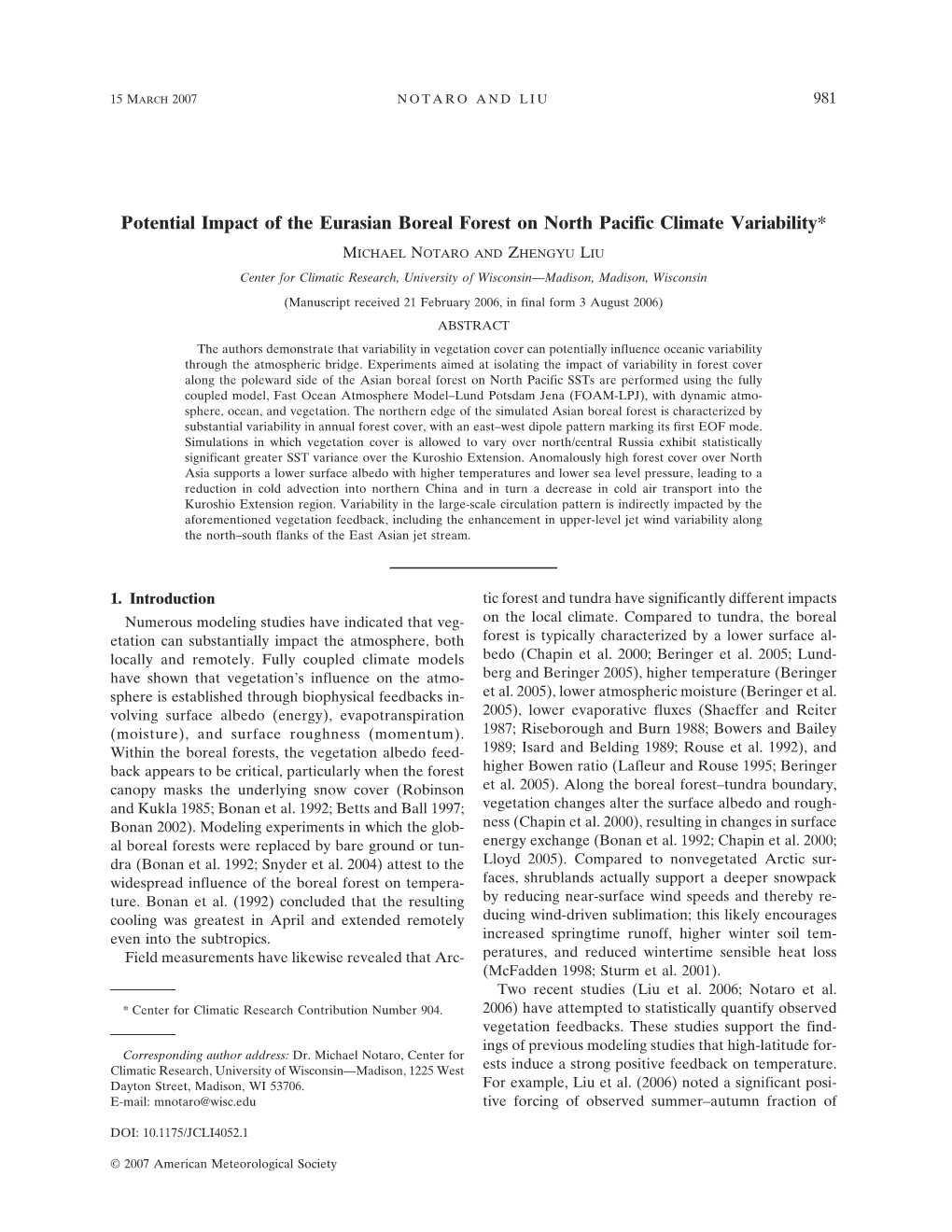 Potential Impact of Eurasian Boreal Forest on North Pacific Climate