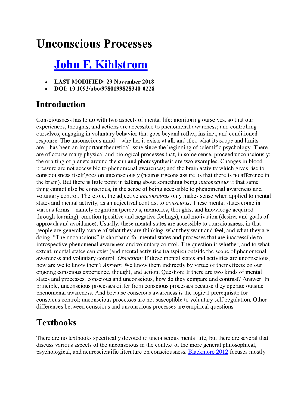 Unconscious Processes John F. Kihlstrom