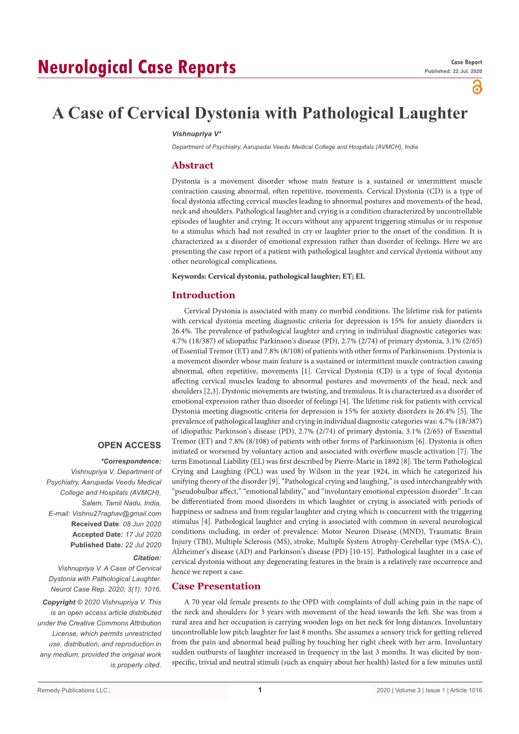 A Case of Cervical Dystonia with Pathological Laughter