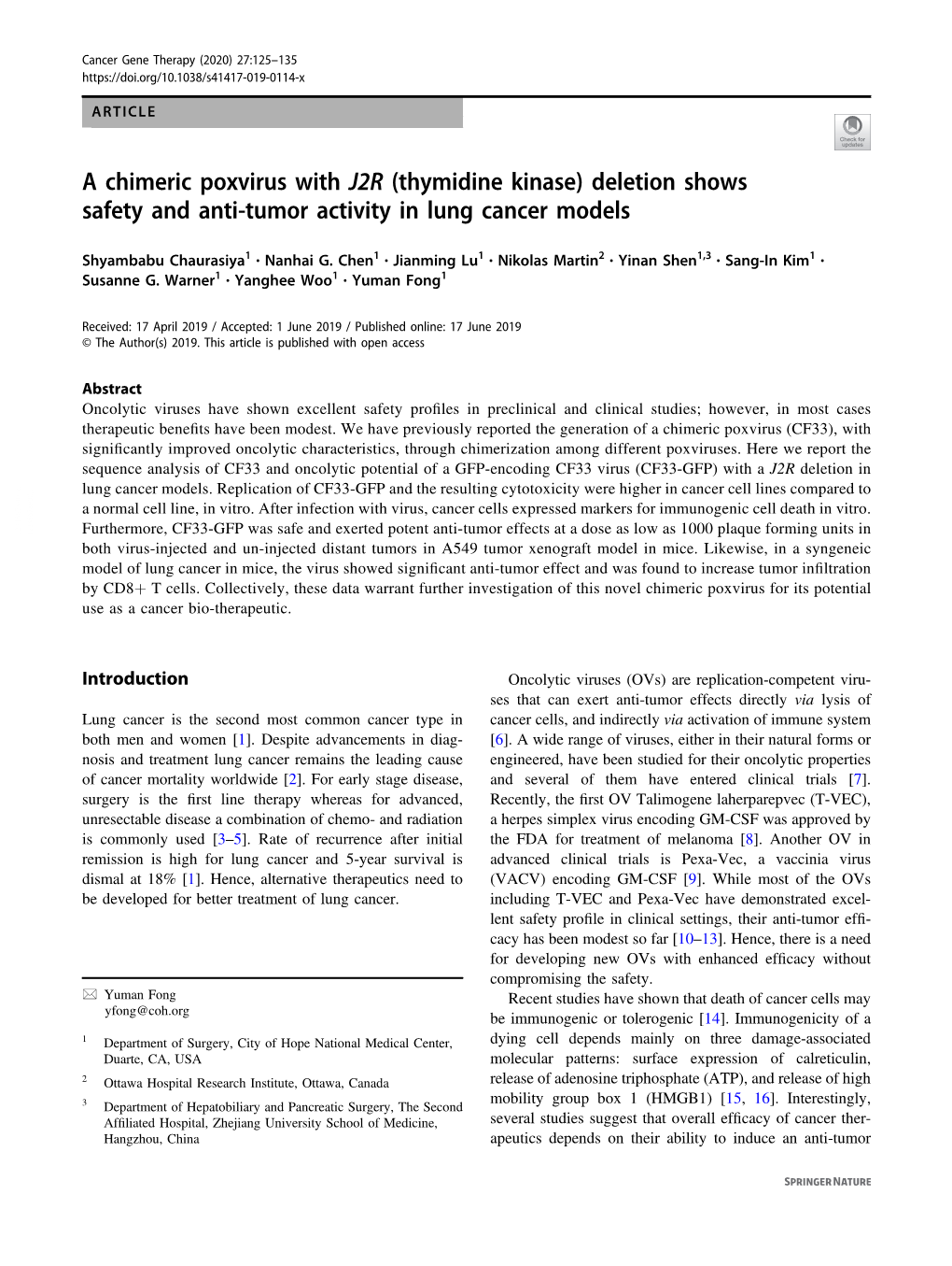 Deletion Shows Safety and Anti-Tumor Activity in Lung Cancer Models