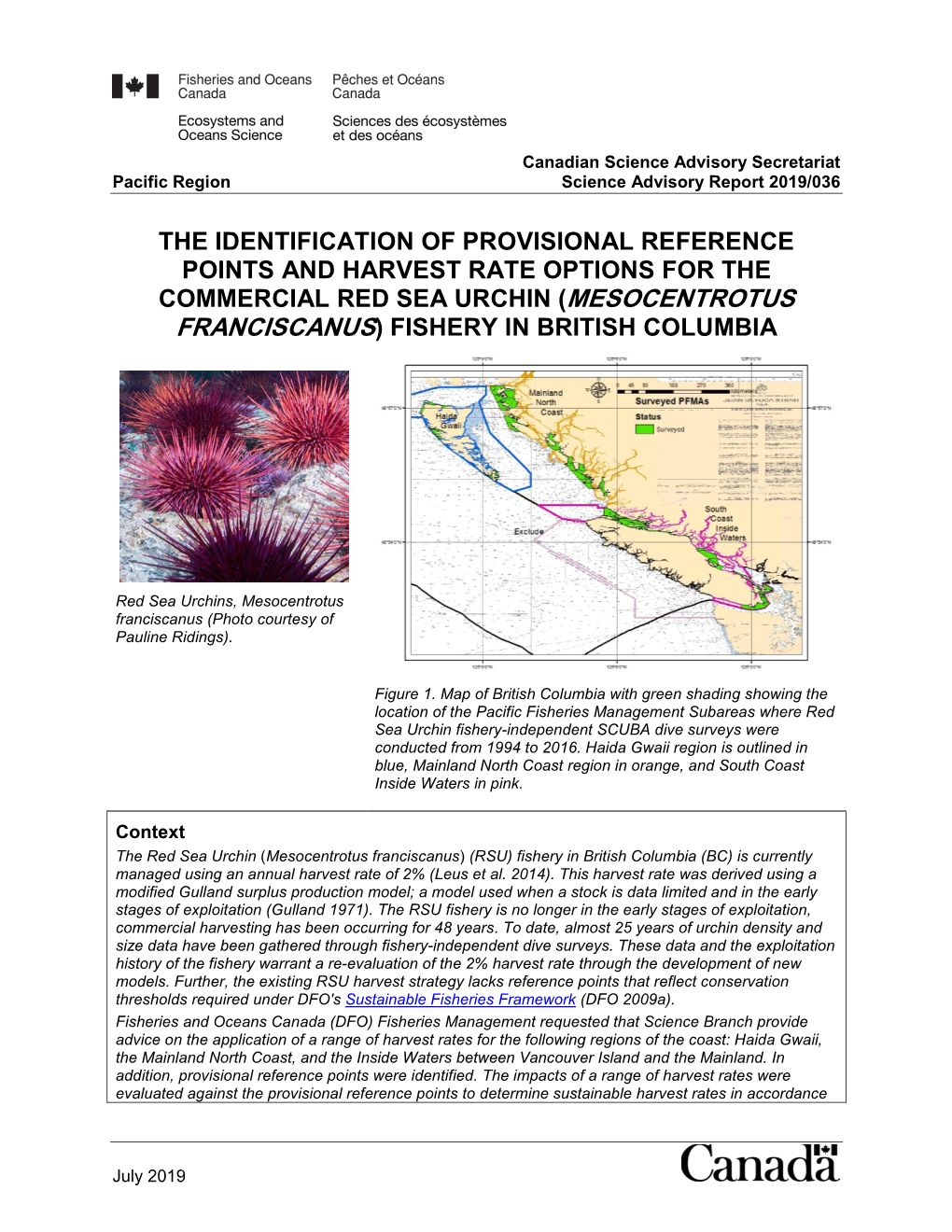 The Identification of Provisional Reference Points and Harvest Rate