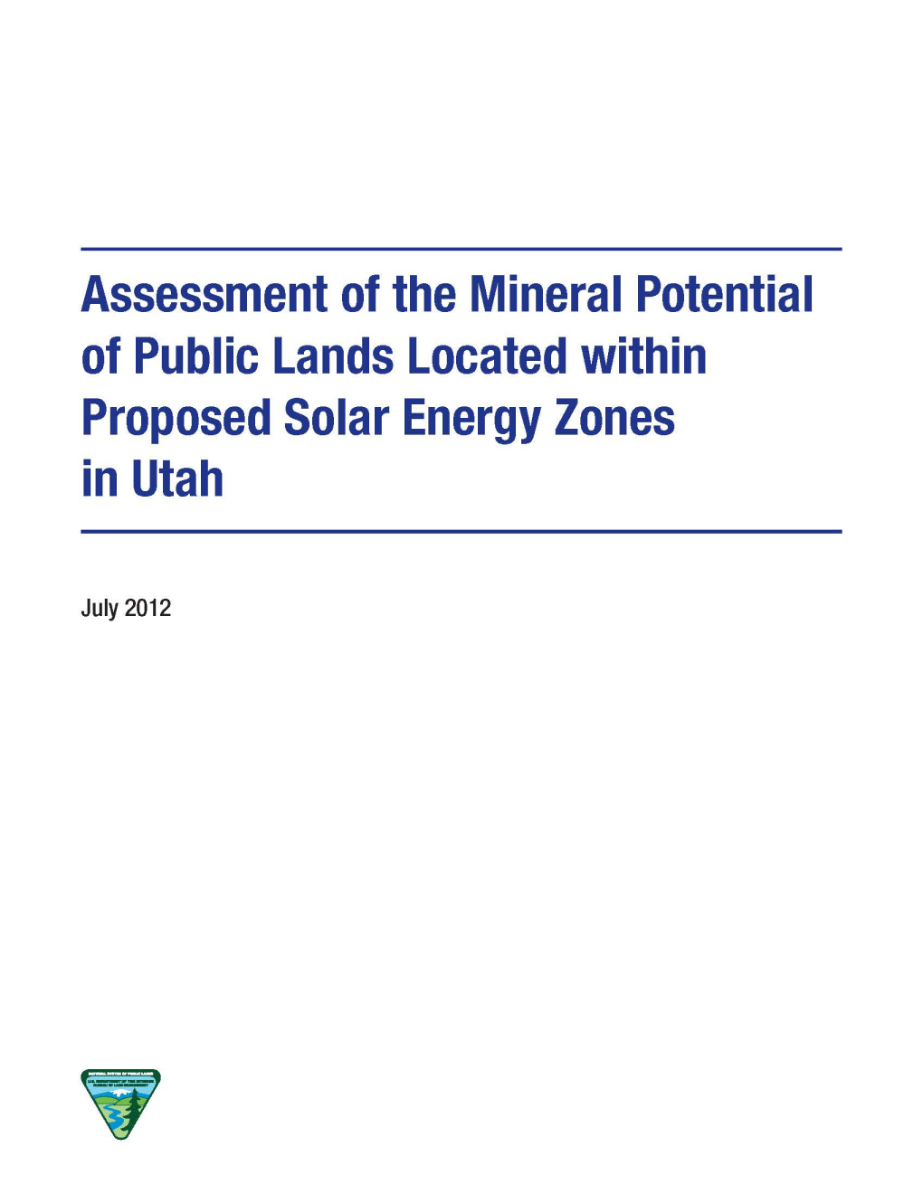 Assessment of the Mineral Potential of Public Lands Located Within Proposed Solar Energy Zones in Utah