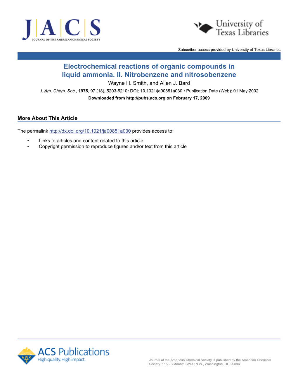 Electrochemical Reactions of Organic Compounds in Liquid Ammonia