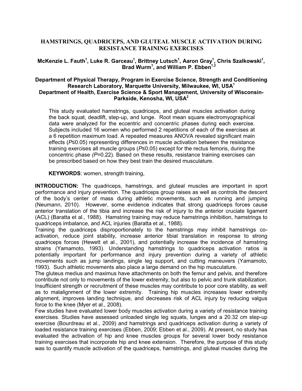 Hamstrings, Quadriceps, and Gluteal Muscle Activation During Resistance Training Exercises