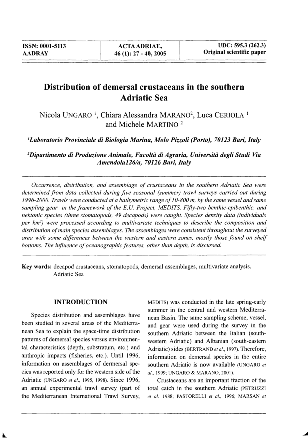 Distribution of Demersal Crustaceans in the Southern Adriatic Sea