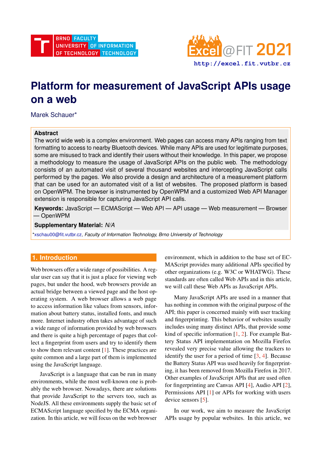 Platform for Measurement of Javascript Apis Usage on a Web