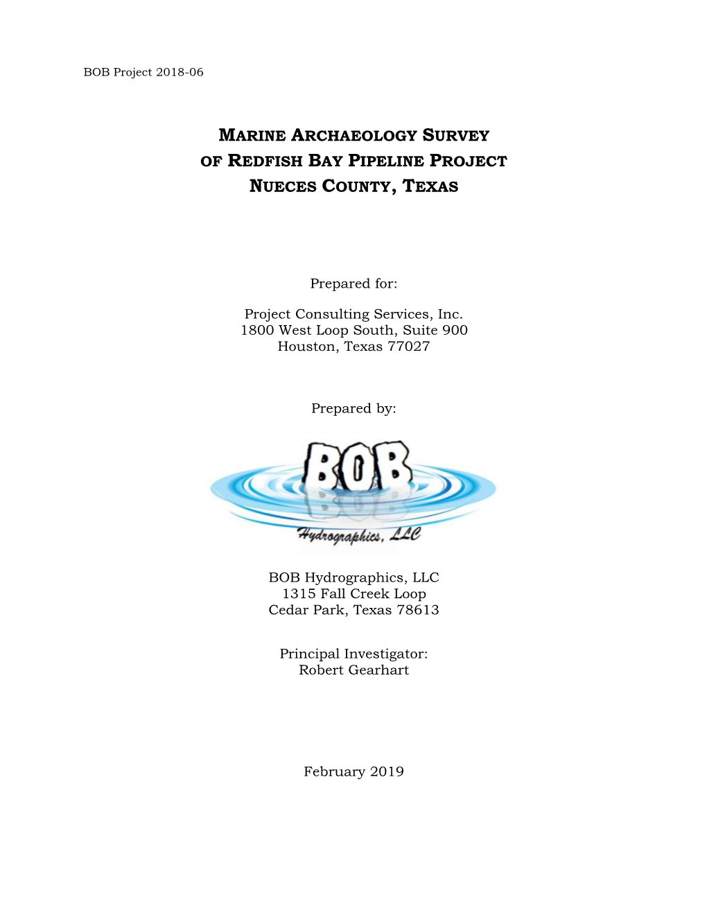 Marine Archaeology Survey of Redfish Bay Pipeline Project Nueces County, Texas