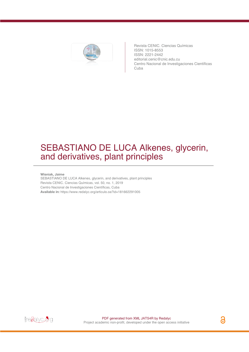 SEBASTIANO DE LUCA Alkenes, Glycerin, and Derivatives, Plant Principles