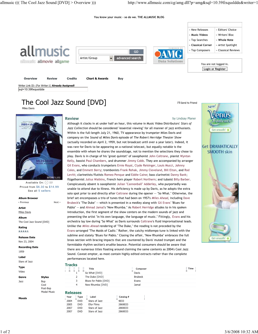 Allmusic ((( the Cool Jazz Sound [DVD] &gt; Overview